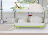 Two-Tier Countertop Dish Drainer, Kitchen Plate Bowl Utensil Holder with Removable Water Tray, 39438606