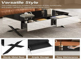Rectangular Mirror Coffee Table for Living Room with Storage and Metal Base, 2 drawers, Black High N735P350387B