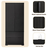 72" Modern Fluted Kitchen Pantry Cabinet with 2 Large Drawers & 8-Door Spice Rack, Freestanding W2917P294988
