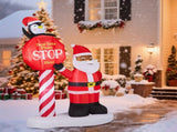 8.2FT Lighted Christmas Inflatable Decoration, Inflatable Black Santa & Road Sign, Funny Blow Up 67084914