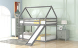 ZNTS Twin Size Bunk House Bed with Slide and Ladder,Gray 69291769