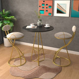 Round Bar Stools S-shaped Stripe Kitchen Stool Set of 2 Modern Velvet Upholstered Counter Chair for W1757P345494