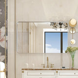 36x30inch Glossy Brushed Silver Rounded Corner Rectangle Wall Mirror For Bathroom Metal Frame Wall W2091126974