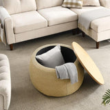 ZNTS Round Storage Ottoman, 2 in 1 Function, Work as End table and Ottoman, Natural W48762888