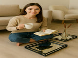 Handcrafted Glass With Metal Frame Serving Tray - 20x20x3 Inches Rustic & Elegant Design for B346P327272