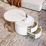 Modern 2 Pieces White Round Nesting Coffee Table with Drawers in 27.6'' WF325924AAK