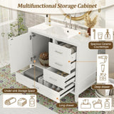 36" White Bathroom Vanity with Solid Pine Frame, 1 Soft Close Door and 3 Drawers , Modern Storage N729P211167K