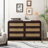 51.18'' Arc Shaped Corner Rattan Cabinet, 6-Drawers Rattan Storage Cabinet Rattan Drawer, for Living W757P242781