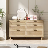 51" Rattan Dresser with Drawers, 6 Drawer Dresser for Bedroom, Clothes Storage Cabinet for Bedroom, W757P209506