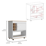 Camelia Bar Cart, Lower Panel, Six Bottle Cubbies, One Cabinet -Light Oak / White B20092081
