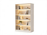 White Wood Grain 5-Tier Bookshelf with LED Lights, Bookcase with Cable Holes for Living Room & Study 93235857
