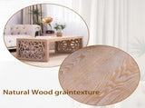 47.2" Rustic Carved Wood Coffee Table Handcrafted Look with Ornate Side Panels, Natural Finish W2729P298156