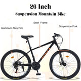 ZNTS Mountain Bike for Men and Women 26 inch 24 Speed Suspension Fork KENDA Tires W1019P187578