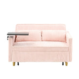 The pull-out push-in pink corduroy sofa with dual functions, equipped with a movable tabletop W1278P249022