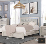 1pc Modern Queen Panel Bed with Headboard Lighting Beige Finish Faux Leather Upholstery Button B011P244365
