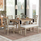 ZNTS 6-Piece Rubber Wood Dining Table Set with Beautiful Wood Grain Pattern Tabletop Solid Wood Veneer 48310127