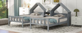 Double Twin Size Platform Bed with House-shaped Headboard and a Built-in Nightstand, Grey WF306928AAE
