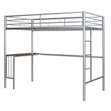 ZNTS Twin Metal Loft Bed with Desk, Ladder and Guardrails, Loft Bed for Bedroom, Silver 26077732