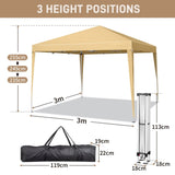 ZNTS 3 x 3m Two Doors & Two Windows Practical Waterproof Right-Angle Folding Tent Khaki 82188292