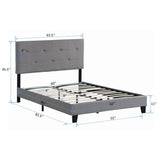 Queen Size Upholstered Platform Bed Frame with Button Tufted Linen Fabric Headboard, No Box Spring W2297140920