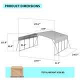 20x20FT Metal Carport Heavy Duty with Galvanized Steel Roof, Outdoor Garage Car Shelter Shade for 2 W2556P266777