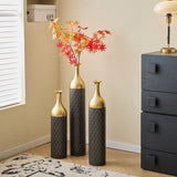 Black and Gold Metal Vase Set of 3 Floor Vases Ideal for Mother's Day Gift Wedding Decoration W2796P278078