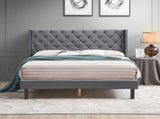 Velvet Button Tufted-Upholstered Bed with Wings Design - Strong Wood Slat Support - Easy Assembly W31128434