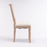 French Style Solid Wood Frame Linen Fabric Square Back Dining Chair,Set of 2,Cream W162290981