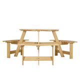 ZNTS Outdoor 6 Person Picnic Table, 6 person Round Picnic Table with 3 Built-in Benches, Umbrella Hole, W2275P149762