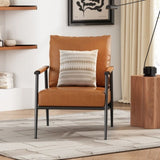 Mid-Century Modern Accent Chair with Brown Faux Leather Upholstery, Padded High Backrest, Metal N767P203868B