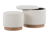 Contemporary Nesting Ottoman Set in Natural Wood and Cream Fabric B202P223739