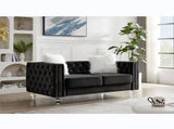 Black, Two-seater Sofa, Velvet Crystal Buckle Upholstery Sofa, Crystal Feet, Removable Cushion, Two 74092413