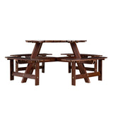 Outdoor 8 Person Picnic Table, 8 person Round Picnic Table with 4 Built-in Benches, Umbrella Hole, W2275P149765