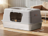 Thick stainless steel fully enclosed grey cat toilet, sturdy, bite proof, leak proof, providing 31549152