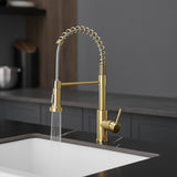 Kitchen Faucet with Pull Down Sprayer Brushed Gold Stainless Steel Single Handle Pull Out Spring W1932P224874