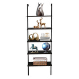 ZNTS 5-Shelf Wood Ladder Bookcase with Metal Frame, Industrial 5-Tier Modern Ladder Shelf Wood 64446382