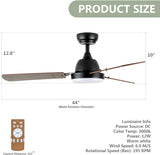 ZNTS 44-inch Ceiling Fan with LED Light and Remote Control, 6-Speed Modes, 2 Rotating Modes, Timer W1134P230319