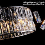 Modern Crystal Drum Chandelier, 6-Light Pendant Lighting Fixture with Silver Metal Frame for Living W1340P189448