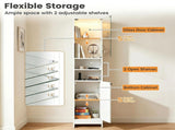 White Freestanding Bathroom Tall Storage Cabinet with Dimmable LED Light & Remote Control, Narrow 45263480