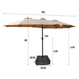 ZNTS 15x9ft Large Double-Sided Rectangular Outdoor Twin Patio Market Umbrella with light and base- taupe W419P145383