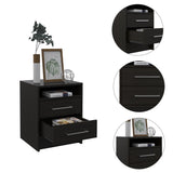 ZNTS Rowley 2-Drawer 1-Shelf Rectangle Nightstand Black Wengue B06280357