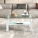 ZNTS Tempered Clear Glass Coffee Table, 2-Layers Coffee Table Living Room Center Table W1718120236