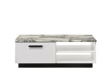 Matilda 47" White Coffee Table with White Faux Marble Top B061P160680