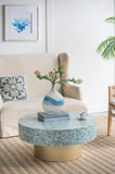 35x35x16" Unique Hyperion Capiz Inlay Drum Coffee Table with Gold Pedestal Base W2078P154261