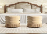 Edward 17.5" Round Upholstered Ottoman with Bullion Fringe Fawn Brown Performance Velvet B2719P320843