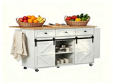 2 Barn Doors with Sliding Rails 3 Drawers 3 Shelves Serving Cart Rubberwood Countertop MDF Cabinet 28967447