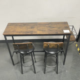 Bar Table Set with 2 Bar stools PU Soft seat with backrest, Grey, 43.31'' L x 15.75'' W x 35.43'' H. W1162103445
