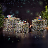 Lighted Iridescent Gift Boxes Set of 3, Pre-lit Nestable Present Boxes Ornament with 140 LED Warm 52441280