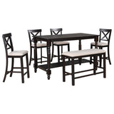 ZNTS 6-Piece Counter Height Dining Table Set Table with Shelf 4 Chairs and Bench for Dining Room 93672907