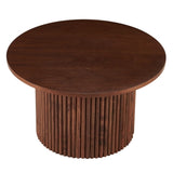Walnut Wood Veneer Tabletop 27.56 Inch Round Coffee Table, Farmhouse Circle Coffee Table MDF W1164P225857